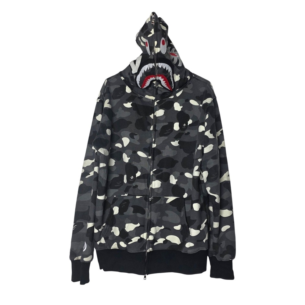 A Bathing Ape Bape Shark Full Zip Hoodie Grey City Camo XXL 002ZP1731901C